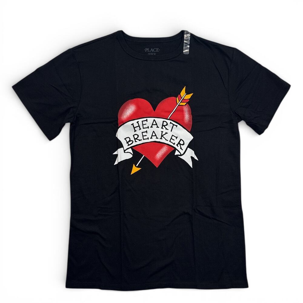 Heart Breaker Graphic T-Shirt Girls XXL 16 Black Short Sleeve Tee NEW